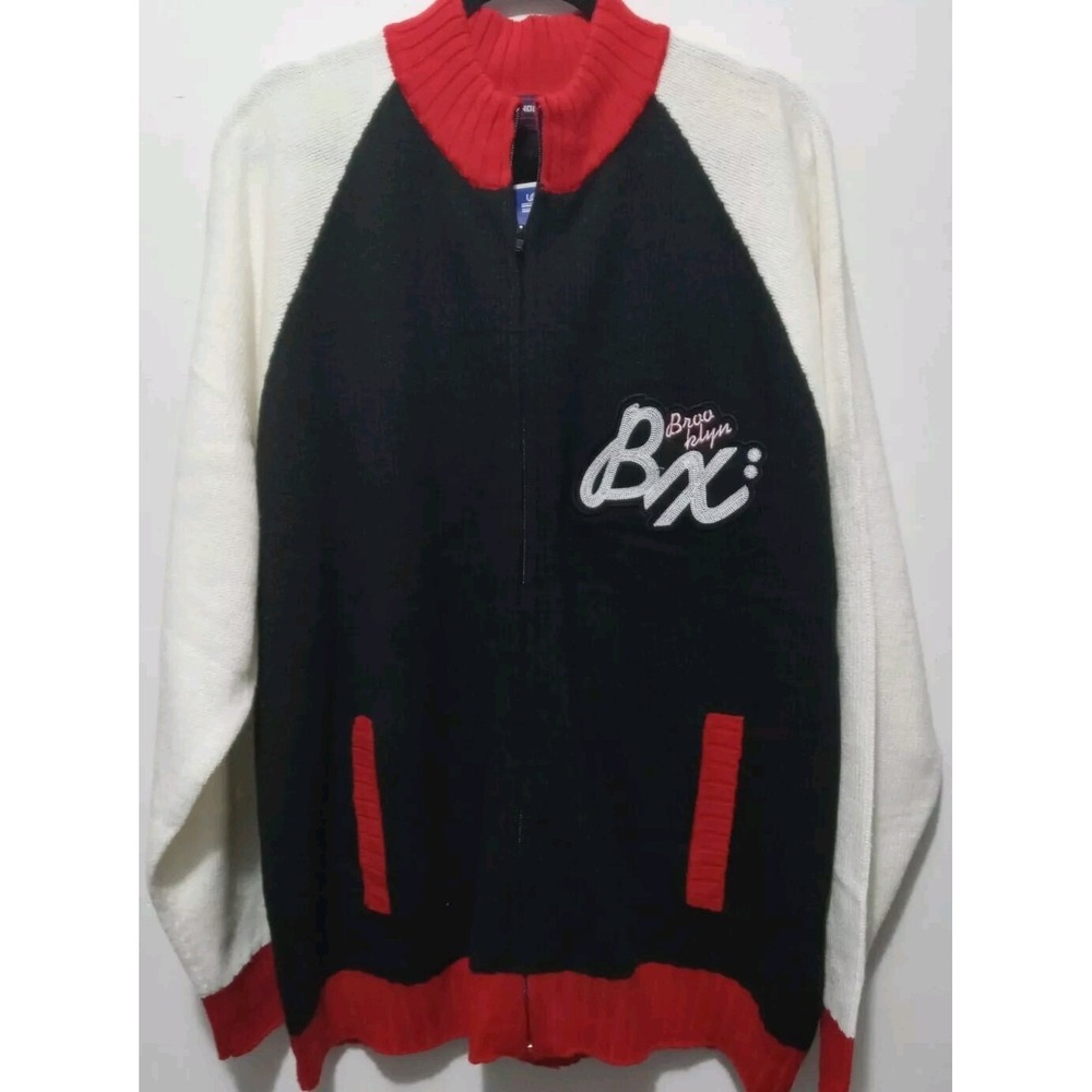 Brooklyn Xpress Men's Vintage XL Full Zip Knit Sweater Colorblock Varsity Red